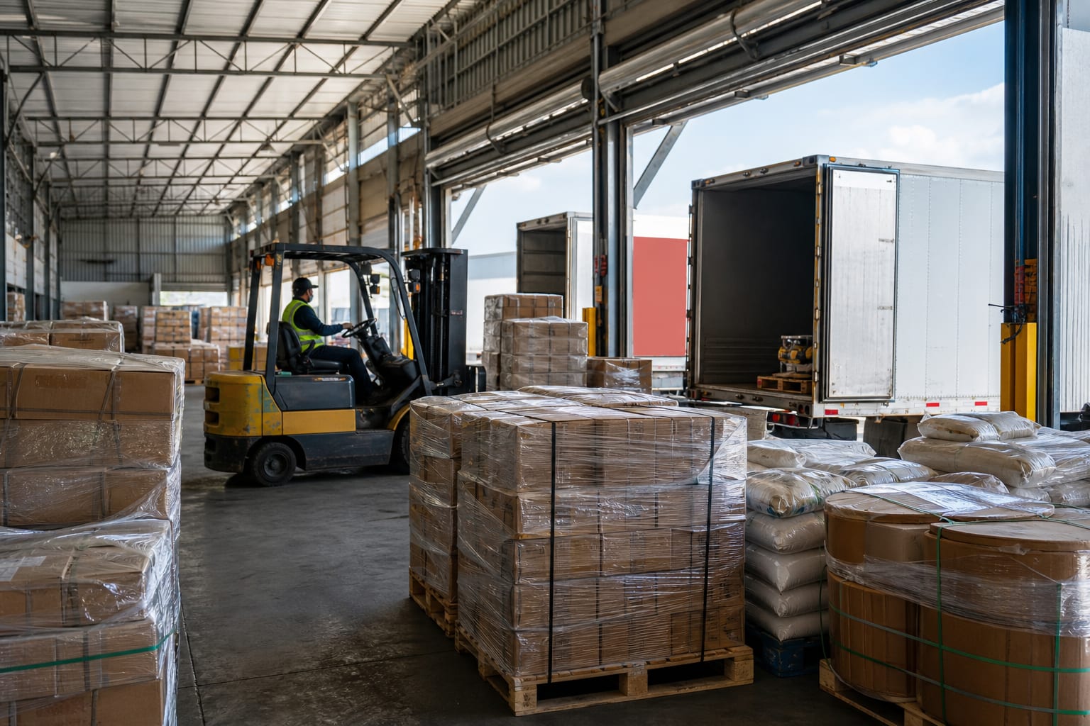 CEDIS dock with unitized pallets staged for loading on the Mexico–U.S. corridor