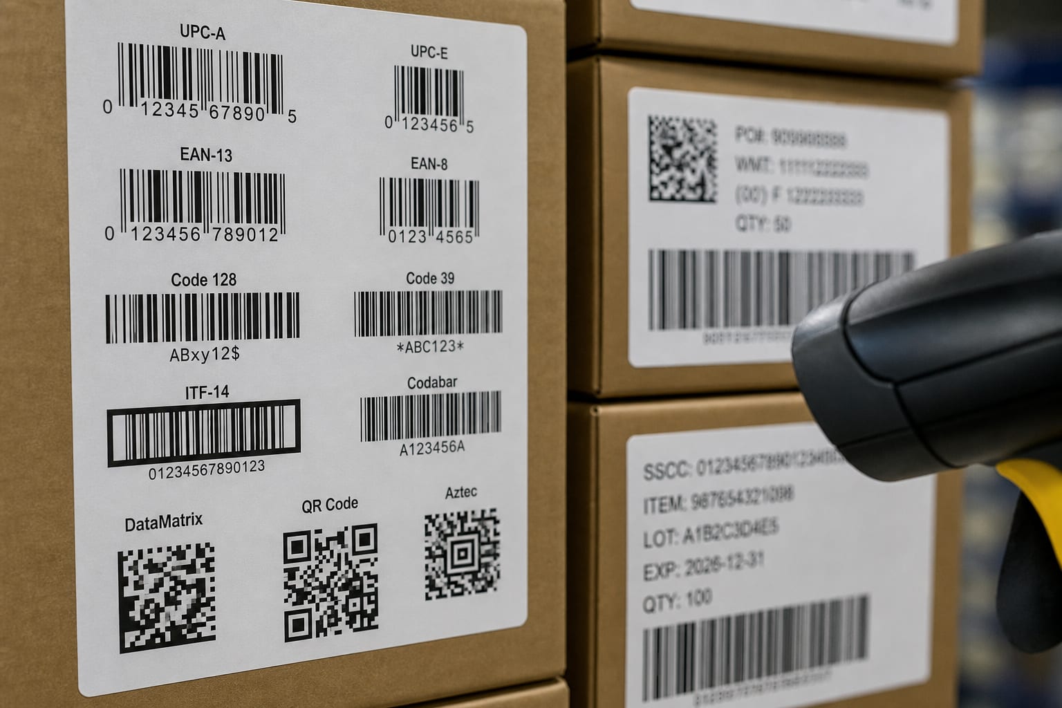 Barcode types on carton labels in a CEDIS
