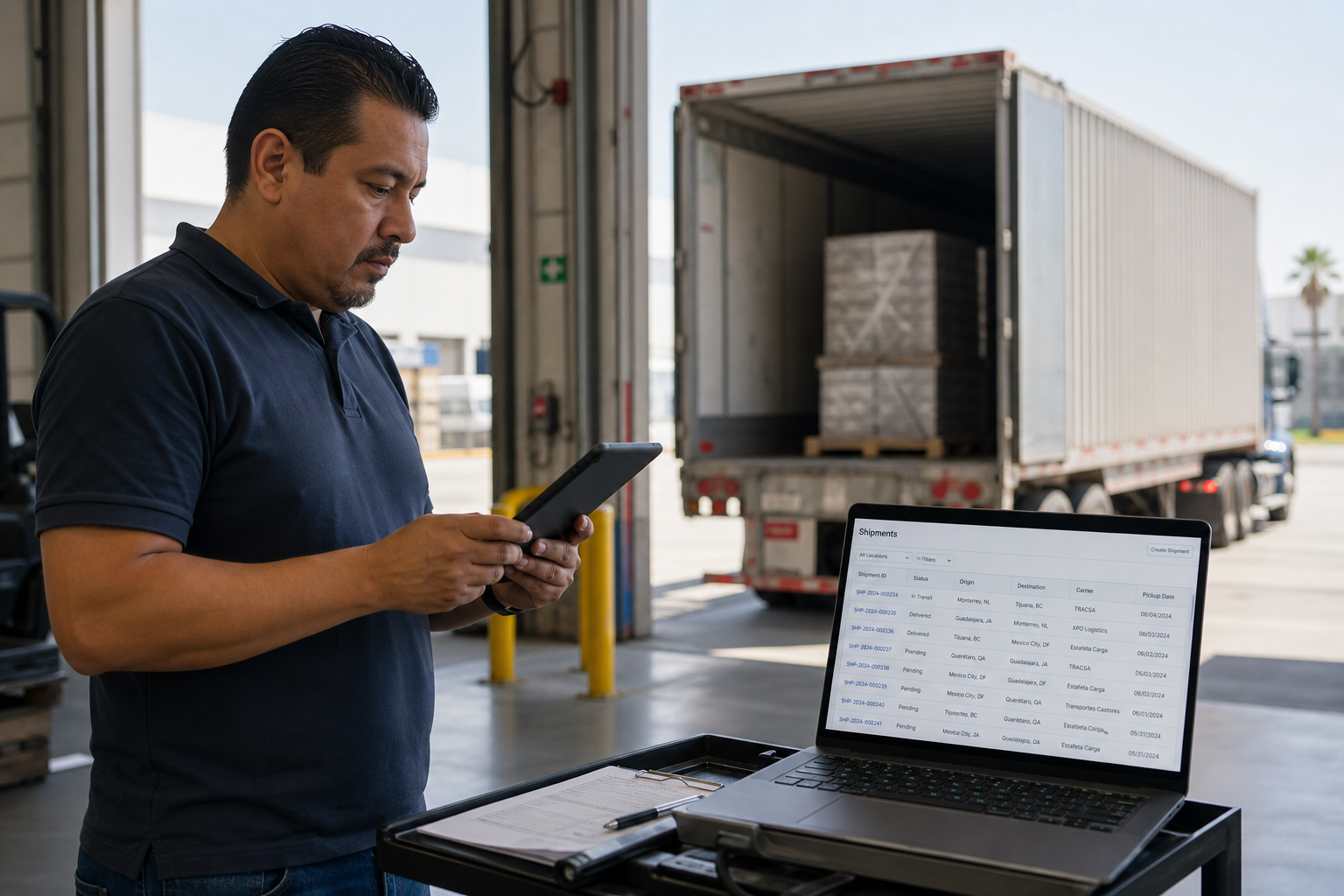 Operador en andén con portal y app de embarques