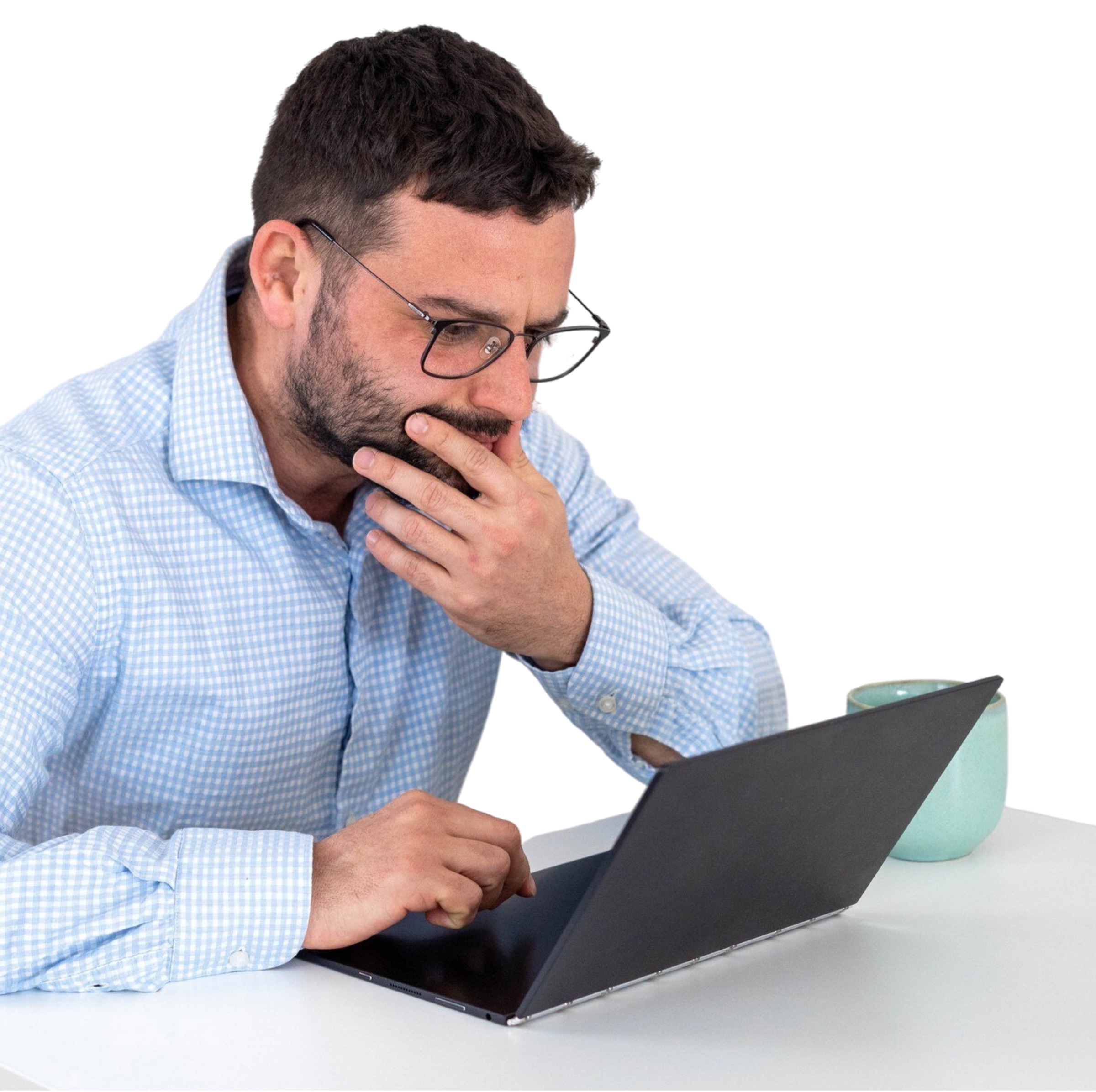 Someone in Finance reviewing invoices on a laptop