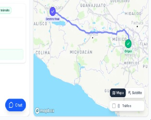 Mapa de ruta en tránsito con origen y destino en México